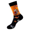 Calcetines de tubo medio con estampado de astronauta cósmico unisex, estilo hip-hop - Talla única / Planeta Astronauta Negro Naranja (375)