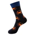 Trendy mid-calf cotton socks with creative crab print pattern for men and women daily streetwear. - One Size / Crab Pattern (W020-365)