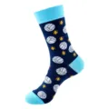 Men's fashion volleyball pattern crew socks, comfortable knitted athletic socks for daily wear. - One Size / Dark Blue Volleyball Star (417)