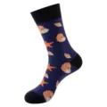 Ocean style mid-tube cotton socks in deep blue with nautilus and starfish pattern for autumn. - One Size / Nautilus & Starfish (W020-366)