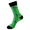 Green mid-calf cotton socks featuring a stylish sea turtle print and black cuffs and toes. - One Size / Sea Turtle Pattern (W020-368)