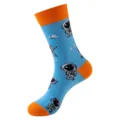 Calcetines de astronauta píxel en azul con talón naranja, calcetines largos de estilo urbano. - Talla única / Planeta Astronauta Píxel Azul Naranja (379)