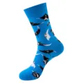 Blue cotton crew socks featuring stylish manta ray pattern for men and women street fashion wear. - One Size / Manta Ray Pattern (W020-369)