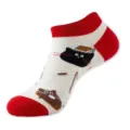 Calcetines tobilleros con estampado de gato de dibujos animados para mujer, cómodos. - Talla única / Rojo Y Blanco (Gato Negro C134)
