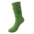 Einfarbige Slouch Socken für Damen, modische lange Strick Baumwollsocken Winter warm - Einheitsgröße / Hell-Armeegrün