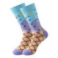 Trendy women's mid-tube fashion socks featuring a colorful ice cream cone design. - Purple Ice Cream Cone (394)