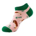 Calcetines cortos de mujer divertidos con estampado de comida, rosa y verde, algodón suave. - Talla única / Rosa Verde (Filete C142)