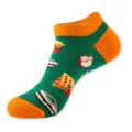 Calcetines tobilleros verdes y naranjas con bonitos estampados de fruta y comida para mujer. - Talla única / Verde (Magdalena C143)