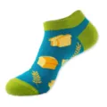 Calcetines cortos con patron de pan y espigas, diseño en bloque de color azul y verde, de moda. - Talla única / Azul (Trigo C144)