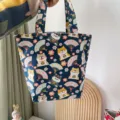 Canvas Shiba Inu Print Bento Bag Navy Blue Handbag Daily Portable Lunch Tote Bag - Fan Dog Blue