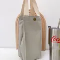 Einfache Graue Leinen Tasse Tragetasche Tragbare Thermoflaschen Abdeckung mit Griff - Hellgrau
