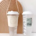 Leinen Tassenhülle Tragetasche, tragbarer Kaffee Milchtee Halter, einfarbige Variante. - Gebrochenes Weiß