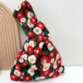 Japanese style fabric knot wrist bag detail, floral print small handbag, portable casual pouch. - Brilliant Mountain Flowers