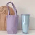 Minimalistische lila Leinwand Tassenhülle und tragbare Mini Tragetasche für Reisen. - Oberer Griff / Lavendel