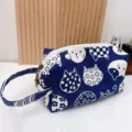 Bolsa de cosméticos de lona con gato y cuadros retro, bolso de lavado con cremallera portátil. - Estampado Silueta Gato