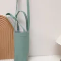 Grüner Canvas Wasserflaschenbeutel mit Riemen, tragbare Kaffeetasse Hülle für den Weg - Umhängetasche / Bohnengrün