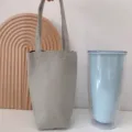Graue Canvas Wasserflasche Tasche tragbare Becherhuelle minimalistische Kaffeetasche fuer Reisen - Oberer Griff / Blassgrau