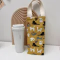 Leinwand Wasserflasche Hülle süße Katze Muster tragbare Beutel Tasche mit Griff. - Gelbe Katze