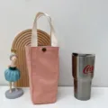 Rosa Leinen Becherhülle mit weißen Griffen, tragbare isolierte Wasserflasche Tragetasche. - Rosa