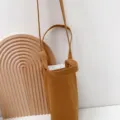 Tragbare Leinen-Bechertasche mit Schultergurt fur Kaffee und Wasserflaschen im Alltag. - Umhängetasche / Kaffeebraun