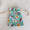 Leinwand Kordelzugbeutel mit süßem Cartoon-Hundemuster, kleine Aufbewahrungstasche. - S / 14cmx16cm / Cyan Hundedruck