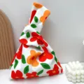 Japanese style floral canvas knot wrist bag cute mini handbag portable coin purse for daily use - Red and Yellow Floral Double Layer