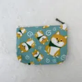 Süßes Cartoon Shiba Inu Leinwand Reißverschluss Münzgeldbörse Detail für Schlüssel. - Cyan Hund
