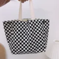 Bolso tote de lona a cuadros blancos y negros, bolso de mano casual para uso diario. - Estilo Cuadrado Con Broche