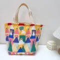 Niedliche Cartoon Haus Muster Lunchtasche, wasserdichte Segeltuch Tasche mit Reissverschluss. - Buntes Cartoon-Haus / Verbundener Wasserdichter Stoff