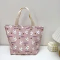 Rosa Cartoon Hase Druck Bento Lunchtasche mit Reissverschluss und Griffen fuer Mahlzeiten. - Pink Background White Rabbit / Verbundener Wasserdichter Stoff