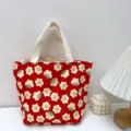 Schöne Blumen Canvas Lunchtasche mit Reißverschluss tragbare isolierte Tasche für Schule. - Roter Hintergrund Große Blume / Verbundener Wasserdichter Stoff