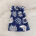 Blauer Leinen Kordelzug Beutel süßes Katzenmuster Mini Aufbewahrungstasche Schlüssel Münzbörse - M / 19cm x 24cm / Blauer Katzendruck