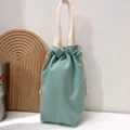 Einfache Leinwand Kordelzug Tasse Huelle salbeigruen tragbare Thermoskanne Tasche Aufbewahrung - Bohnengrün