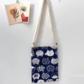 Mini τσάντα χιαστί από καμβά με σχέδιο γάτας, casual τσάντα κινητού και πορτοφόλι. - Χιαστί Σκίτσο Στυλ Φερμουάρ Μεγάλο
