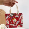 Cute Japanese Shiba Inu print canvas handbag small tote bag for women daily shopping - Red Fan Dog