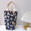 Canvas Wasserbecher Tasche tragbare Thermoskanne Huelle suesse Cartoon Hund Kordelzug - Blauer Fächer-Hund-Stil / Mehrfarbig
