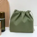 Einfarbige grüne Kordelzug Kosmetiktasche aus Leinen, tragbare Reiseaufbewahrung Tasche. - Armeegrün