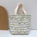 Leinwand-Lunchtasche mit süßem Cartoon-Kaninchen-Streifenmuster, tragbare Reißverschluss-Tasche. - Gestreifter Hase / Verbundener Wasserdichter Stoff