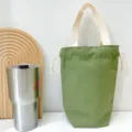 Grüne Kordelzug-Leinwand Tasche wiederverwendbare Tassenhülle tragbare Mini Aufbewahrung - Armeegrün