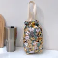 Cartoon Katze Druck Leinwand Wasserflasche Tasche tragbare Tasse Hülle mit Kordelzug und Griff. - Grüner Hintergrund Katzen-Stil / Mehrfarbig