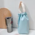 Einfacher bonbonfarbener Canvas Kordelzug Becherbezug isolierte Wasserflasche Aufbewahrung - Hellblau
