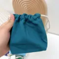 Leinen Kordelzug Beutel Einfarbig Make-up Aufbewahrungstasche Tragbare Staubschutztasche - Blaugrün