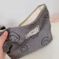 Graue Kord Kosmetiktasche mit Smiley Gesicht tragbare Reisetasche Make-up Etui groß - Grauer Cord Smiley
