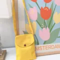 Einfache einfarbige Canvas Umhängetasche für Handys, leichte vertikale kleine Schultertasche. - Leuchtgelb