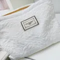 White rose jacquard cosmetic bag portable travel makeup storage pouch stylish vintage clutch - Jacquard White Large Flower