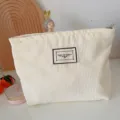 Borsa per trucco in velluto a coste tinta unita portatile viaggio cerniera astuccio - Velluto a Coste Bianco