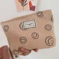 Kordsamt Smiley Kosmetiktasche süsse Make-up Tasche tragbare Reißverschluss Aufbewahrung - Rosa Cord Smiley