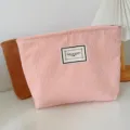 Borsa cosmetica in corduroy rosa, pochette da viaggio con cerniera per articoli da toeletta. - Velluto a coste rosa