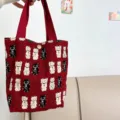 Leuke schattige gelukskat print canvas tote bag handtas voor dagelijkse boodschappen. - Rood