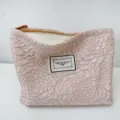 Vintage pink rose jacquard cosmetic bag, stylish portable travel makeup pouch for women. - Jacquard Pink Large Flower